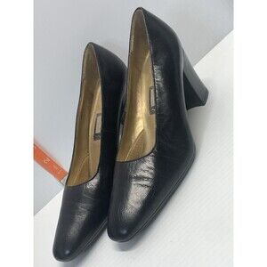 Women's Nina Black Leather Covered Block Heels Size 7.5